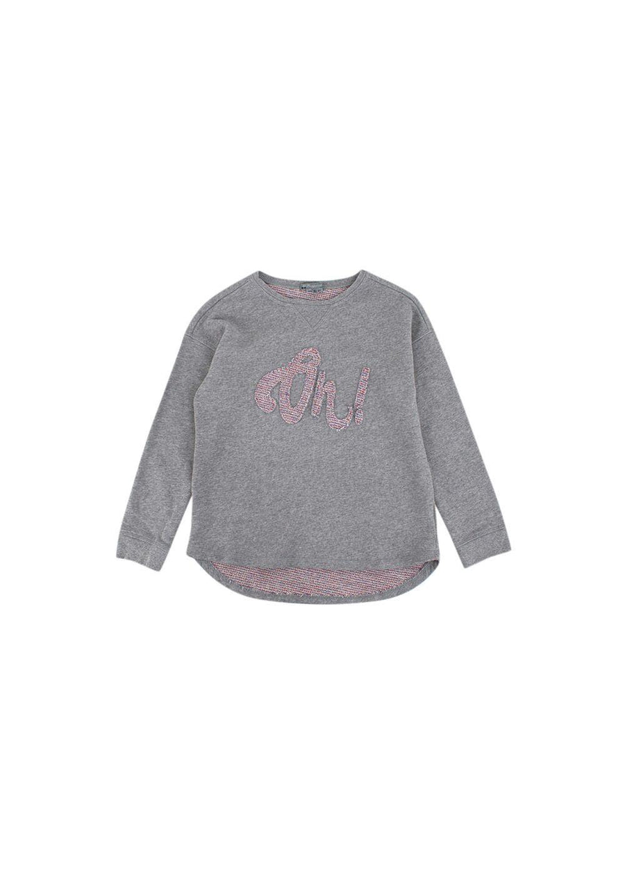kids 8Y grey long sleeved embroidered 'oh' jumper
