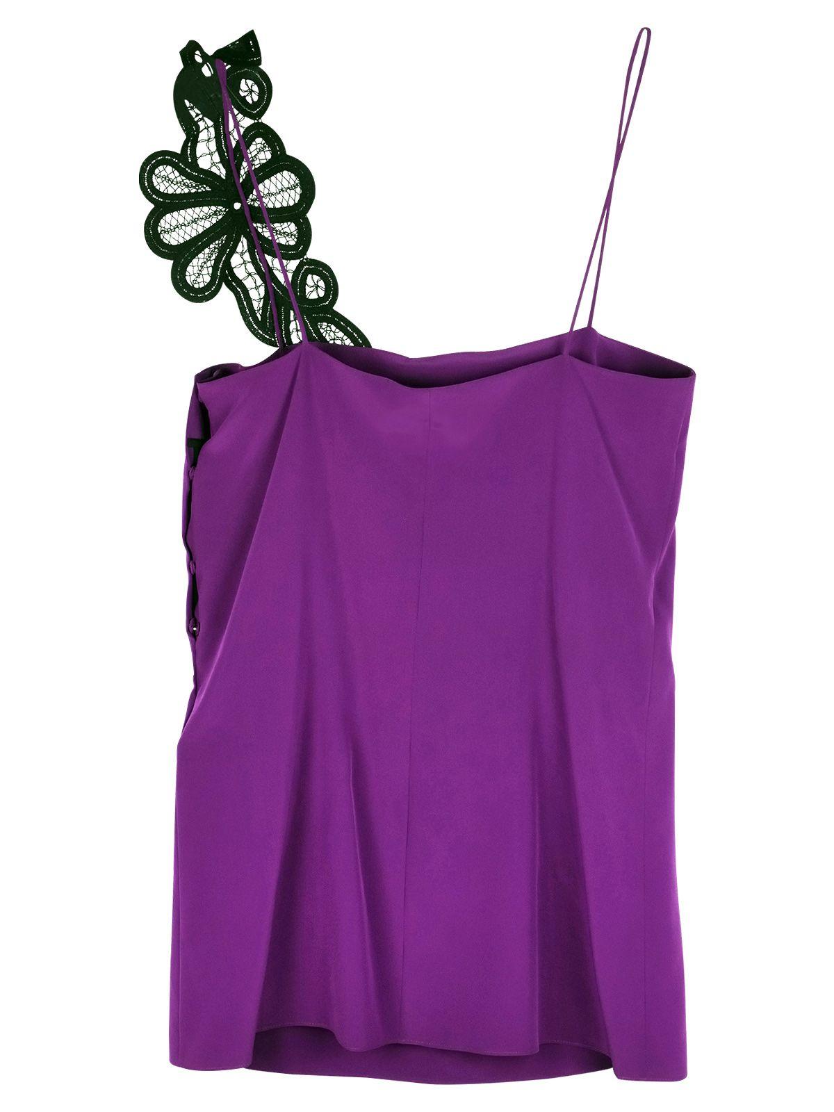Purple silk crepe lace strap camisole