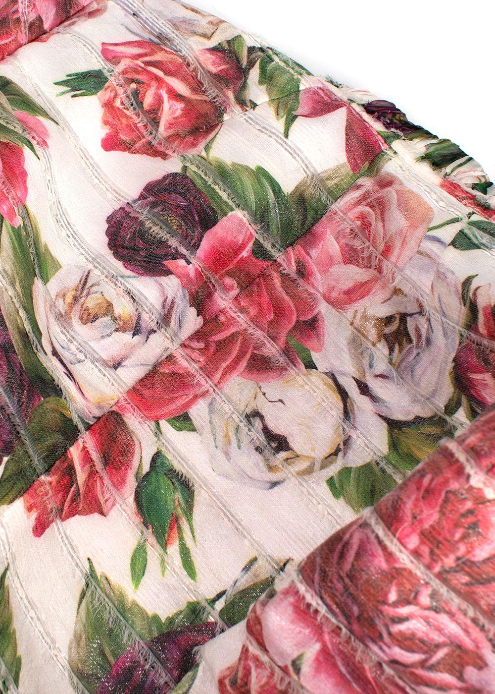Dolce & Gabbana White Frayed Sliced Floral-print Gauze Jacket
