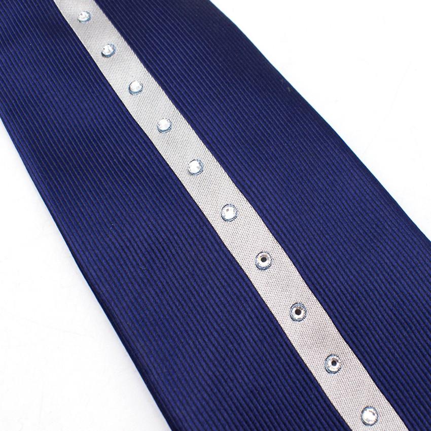 Duchamp Silk Navy & Silver Panel Diamante Tie