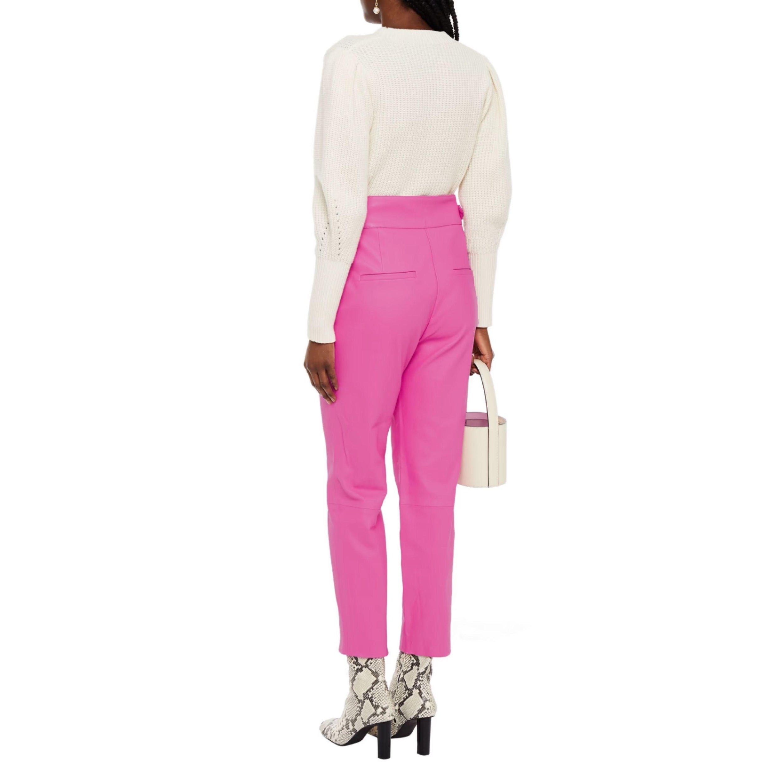Pink Jania High-rise Leather Ankle Pants