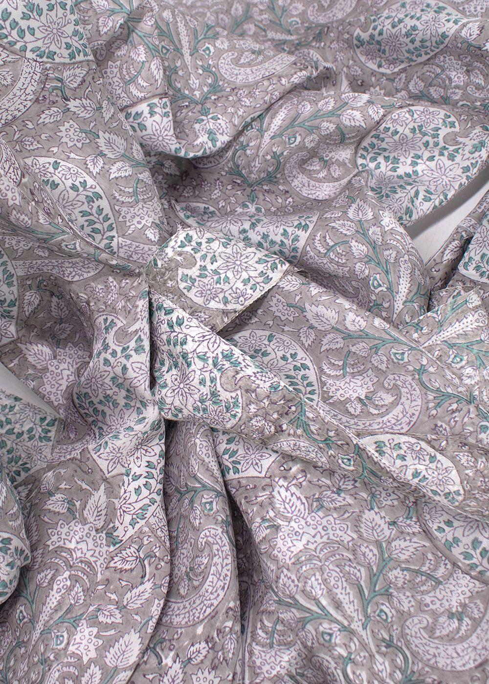 Hannah Grey Floral Belted Silk Dress