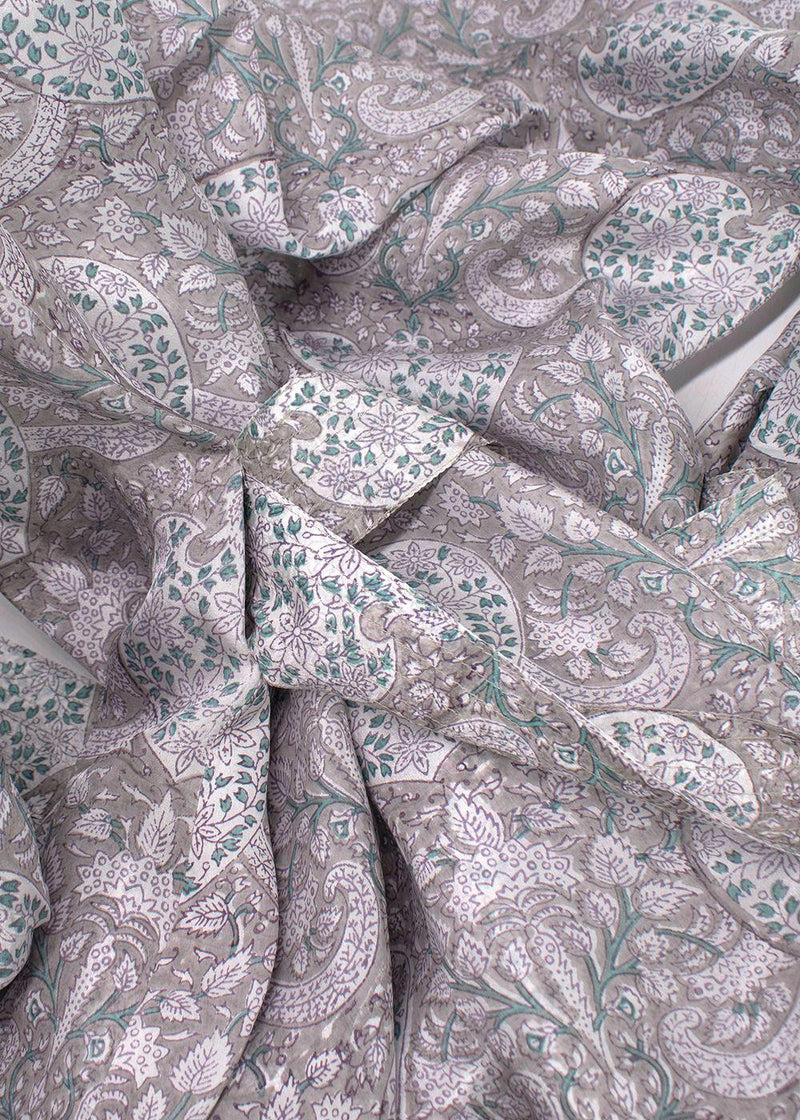 Hannah Grey Floral Belted Silk Dress