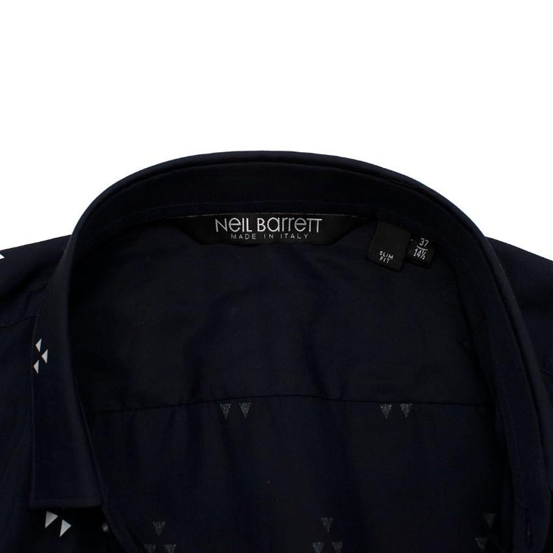 Neil Barrett Navy Cotton Poplin Geometric Print Short Sleeve Shirt