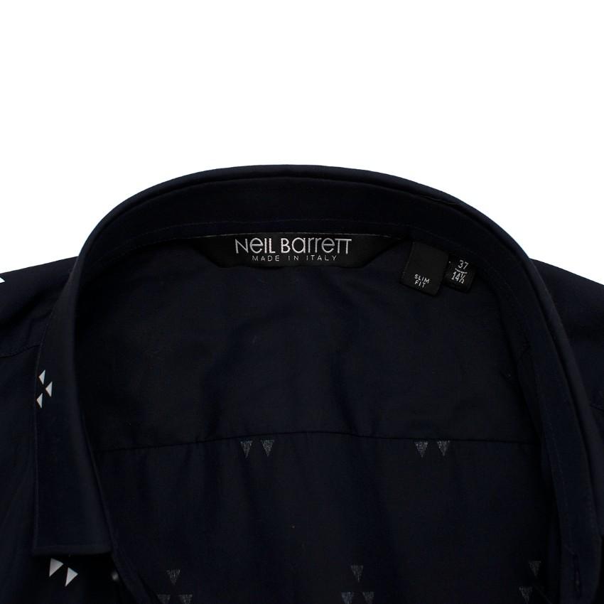 Neil Barrett Navy Cotton Poplin Geometric Print Short Sleeve Shirt
