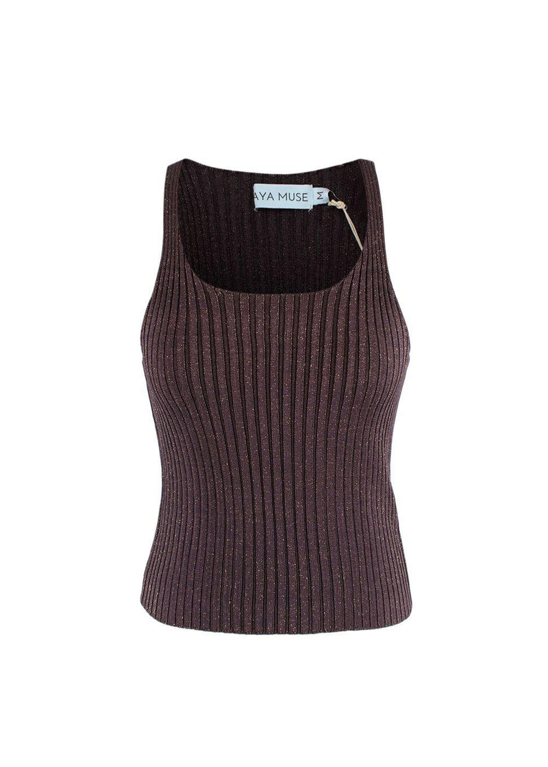 Aya Muse Brown Lurex Ribbed Knit Vest