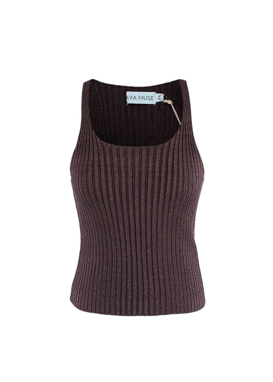 Aya Muse Brown Lurex Ribbed Knit Vest