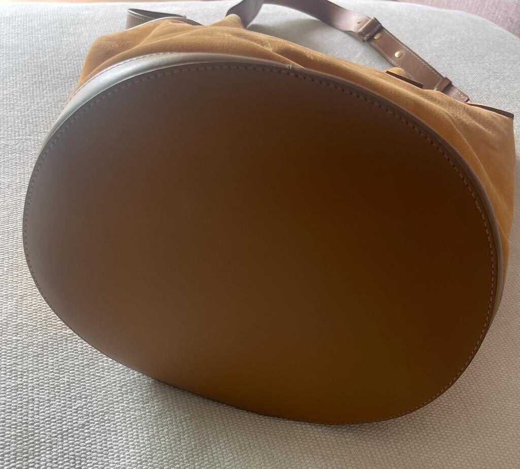 Tan suede bucket bag