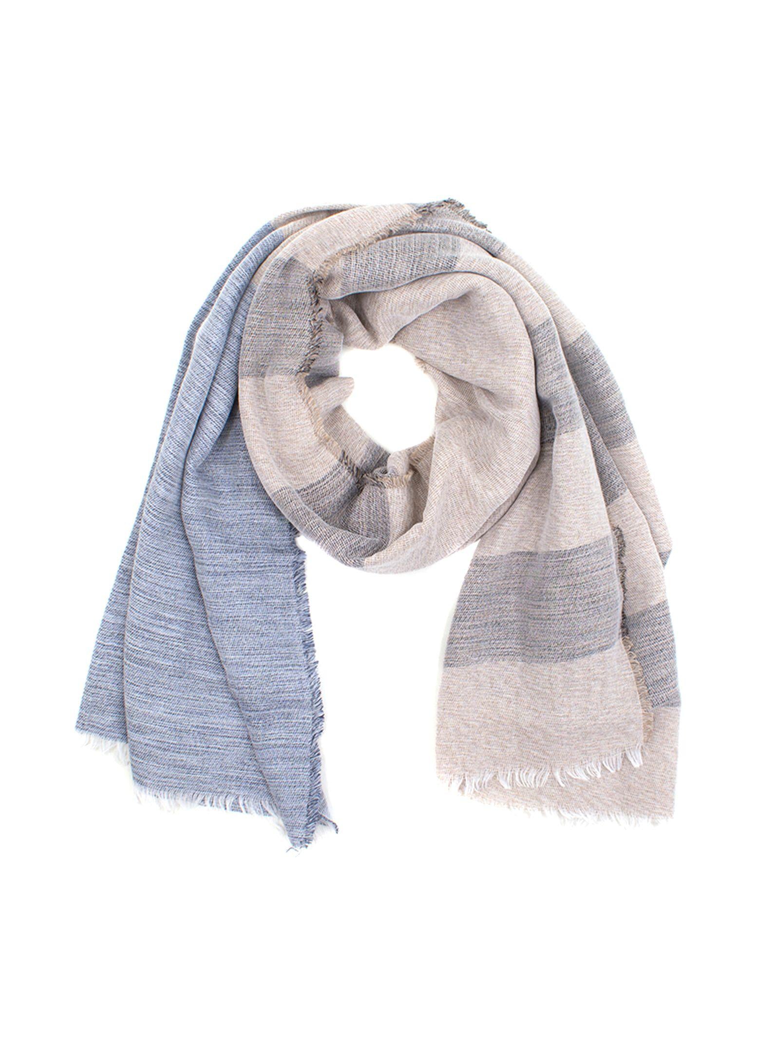 Gloria Oritz Grey, Blue and Beige Striped Scarf