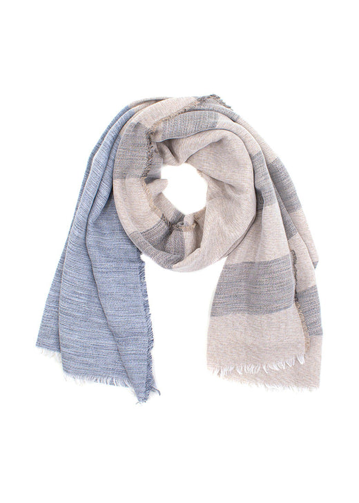 Gloria Oritz Grey, Blue and Beige Striped Scarf