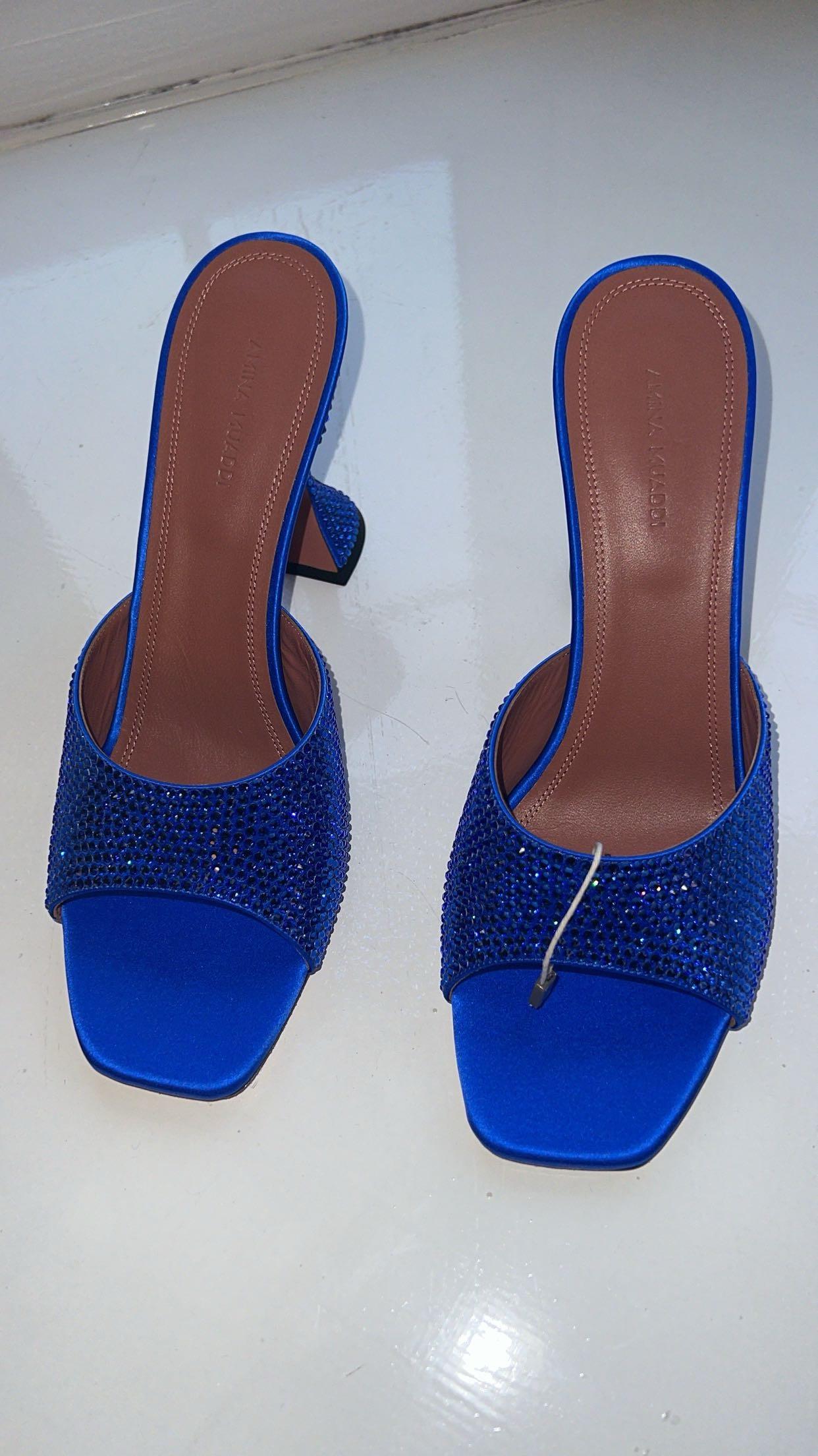 Amina Muaddi Blue Crystal Embellished Alexa Mules