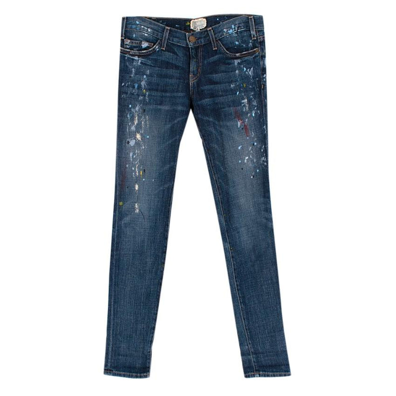 Current Elliott Blue Denim The Skinny Paint Jeans