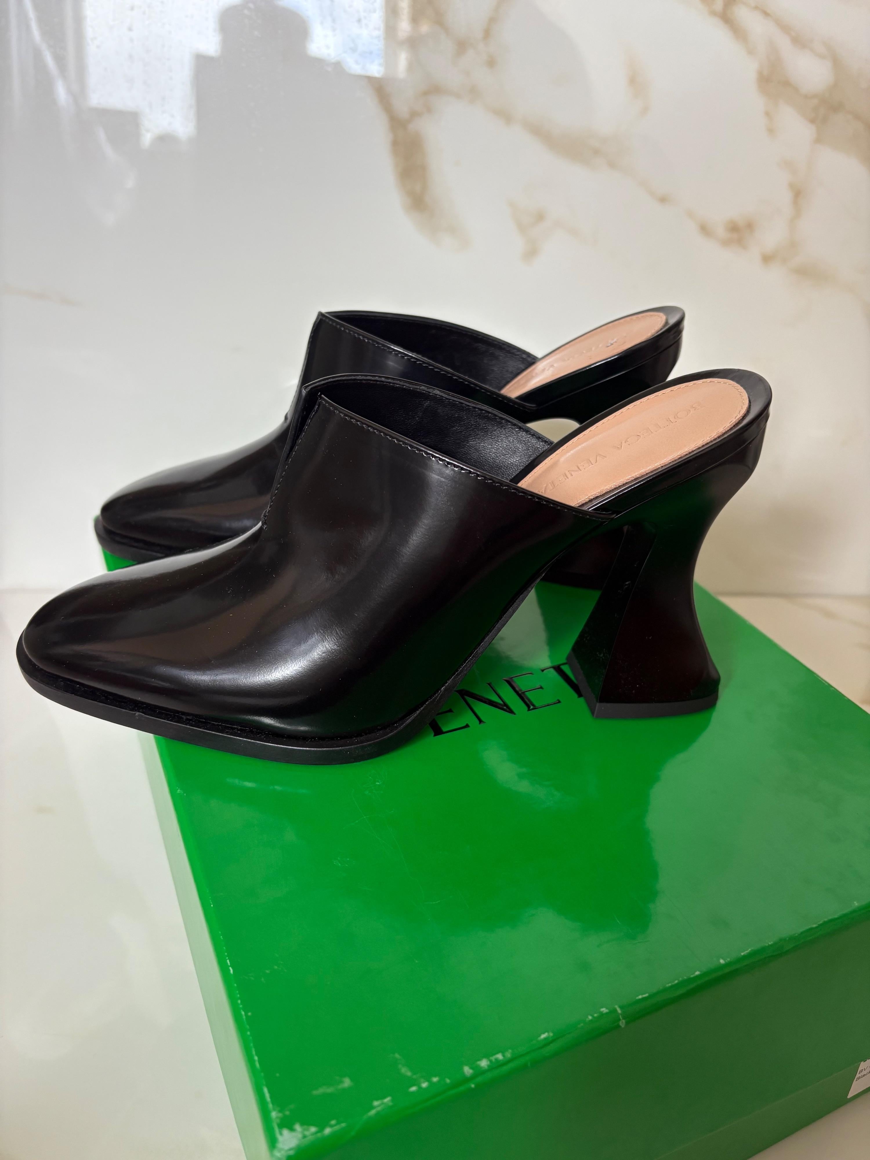 Bottega Veneta Black Patent Leather Cha Cha Mules
