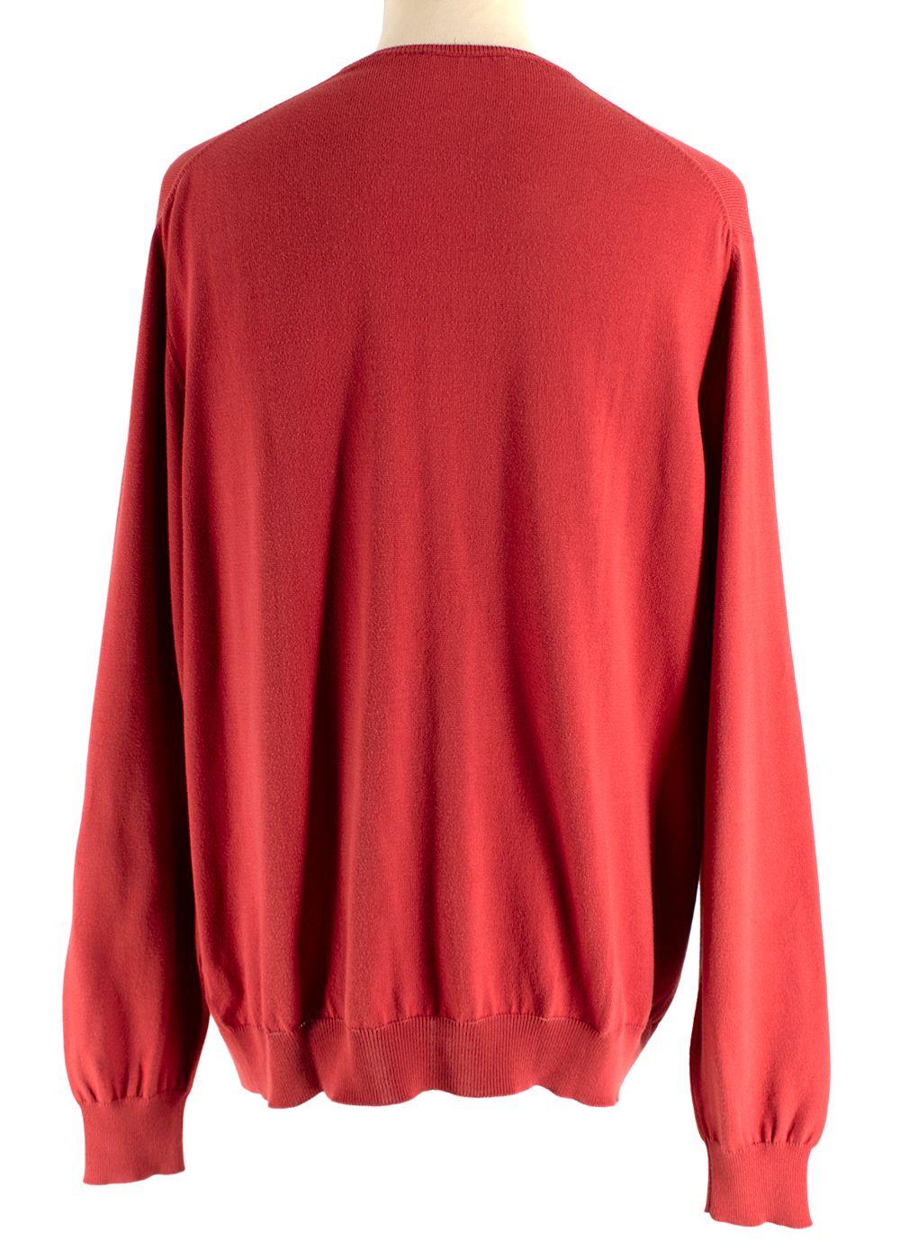 Loro Piana Red V Neck Long Sleeve Cotton Knit Jumper