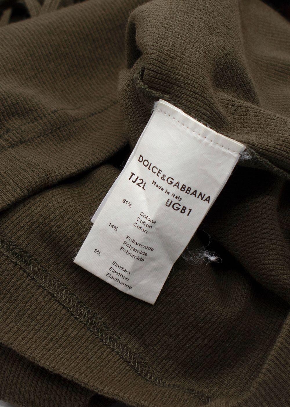 Dolce & Gabbana Khaki Ribbed Lace Up Detail Top