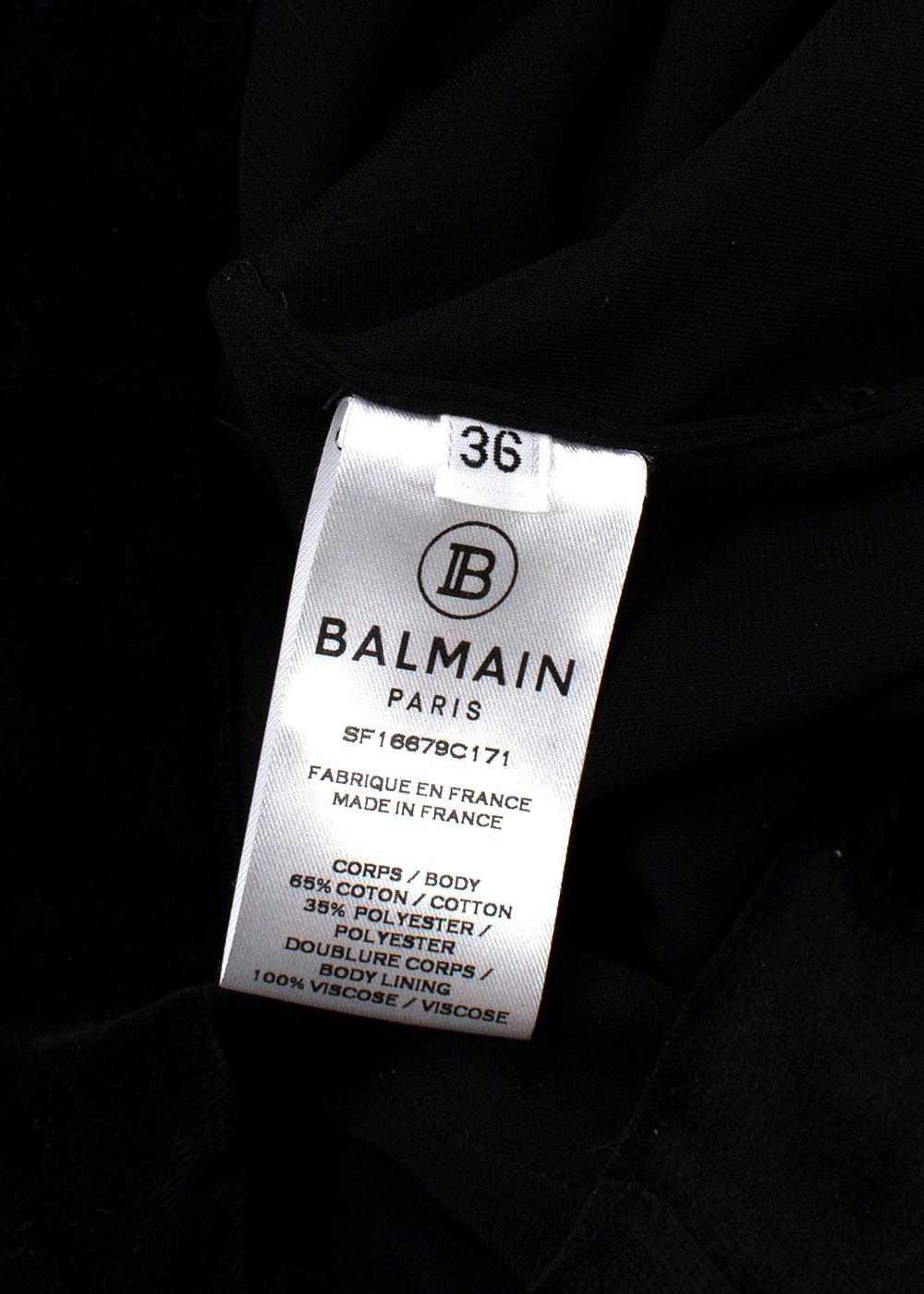 Balmain Black Velvet Cut-Out Structured Mini Dress with Pearl Embellishment