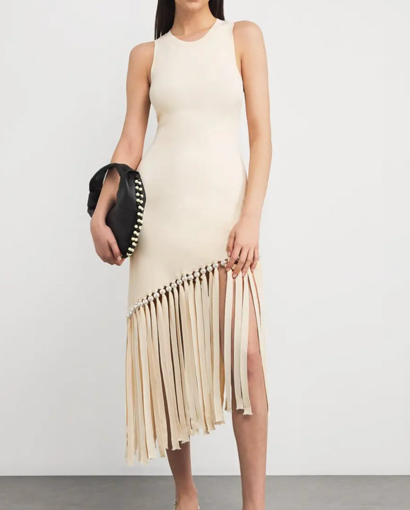 Sandro Asymmetrical Fringed Maxi Dress