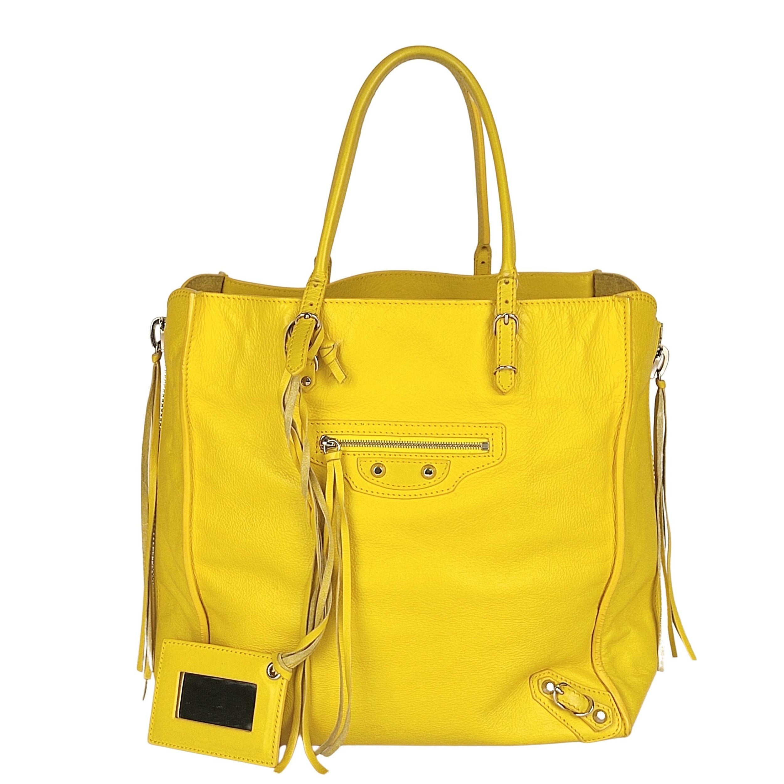 Yellow leather Papier tote bag