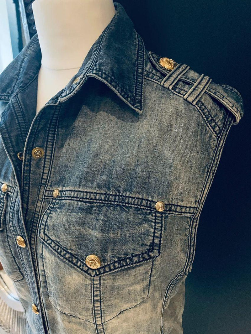 Balmain Faded Wash Military Denim Vest