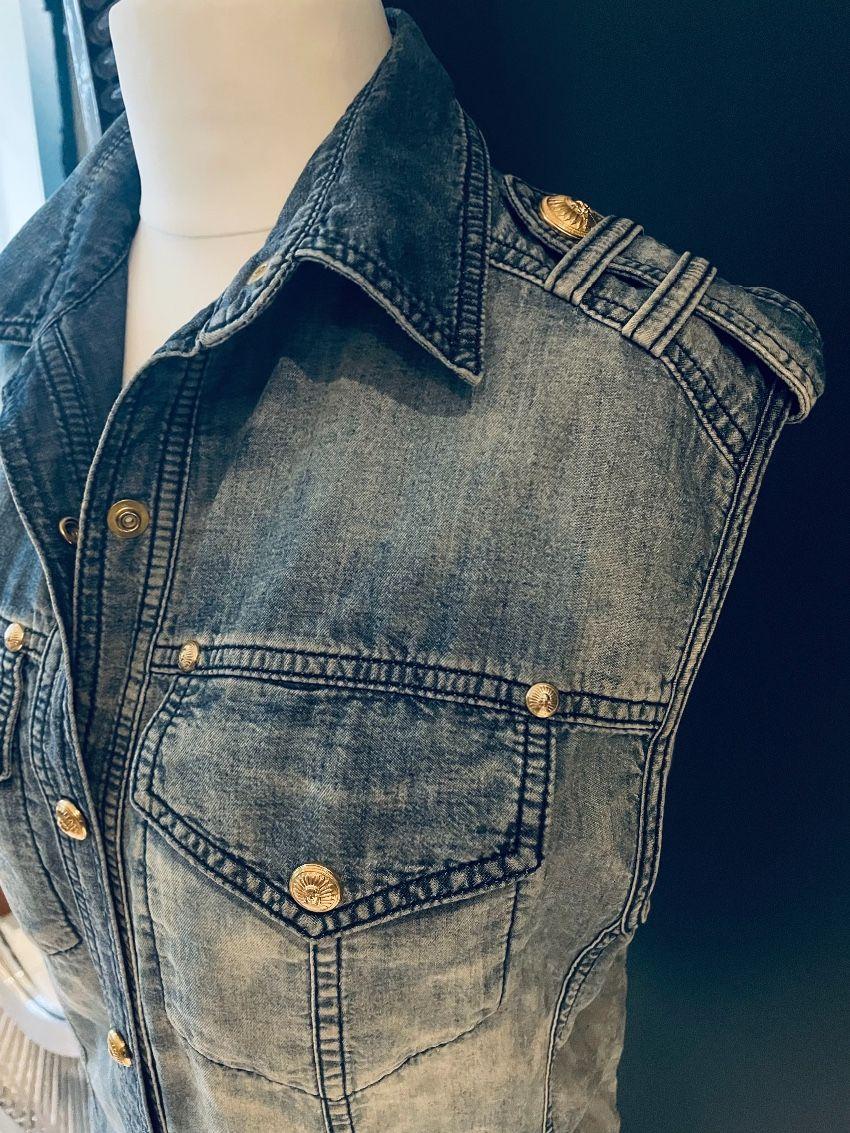 Balmain Faded Wash Military Denim Vest