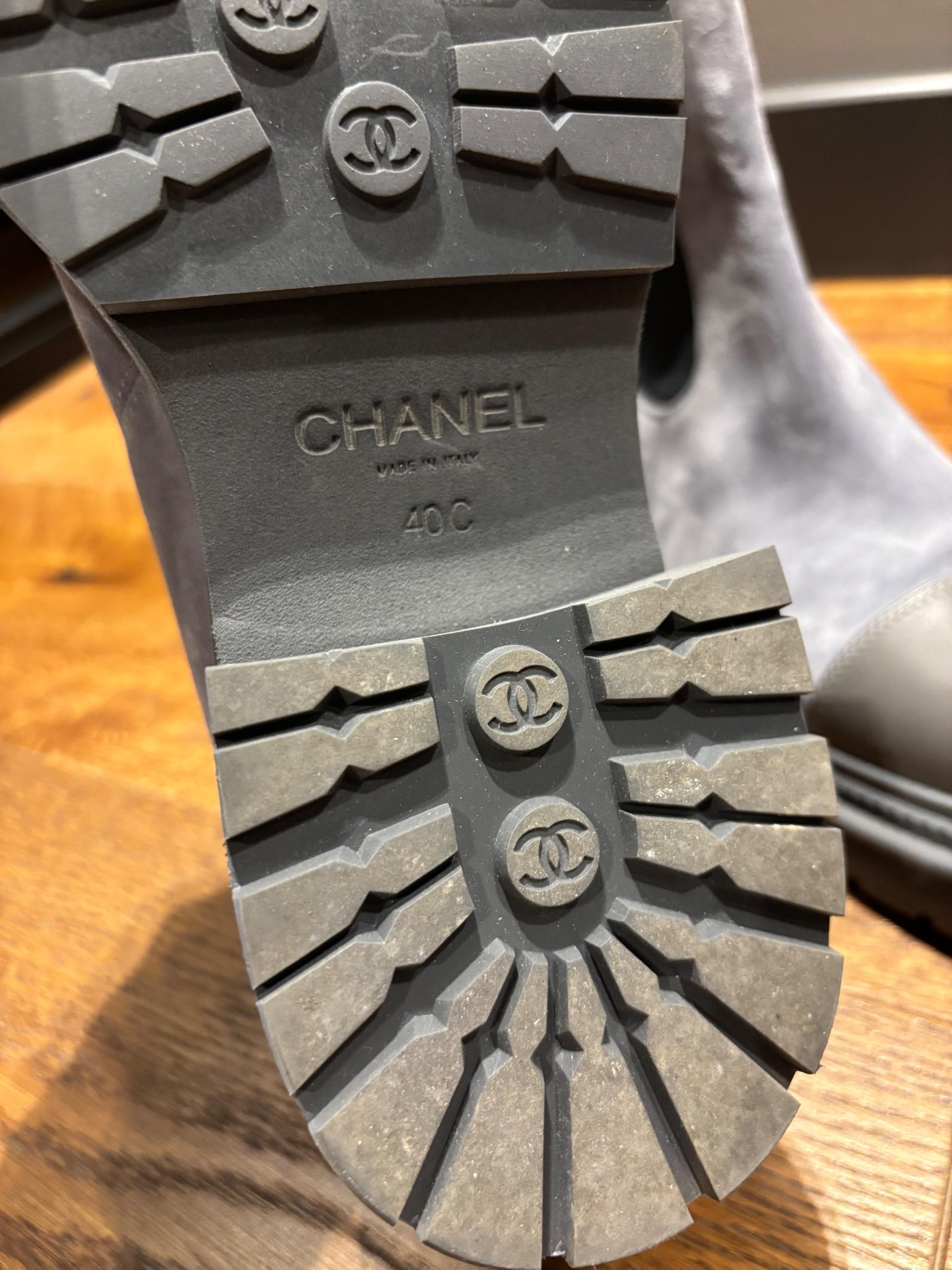 Chanel Grey Suede Ankle Boots