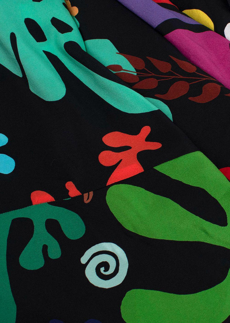 Rixo Black Multicolour Pattern Silk Bardot Maxi Dress