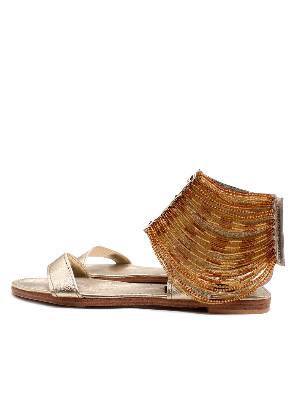 Anna Trzebinski Beaded Gladiator Nappa Leather Flat Sandals
