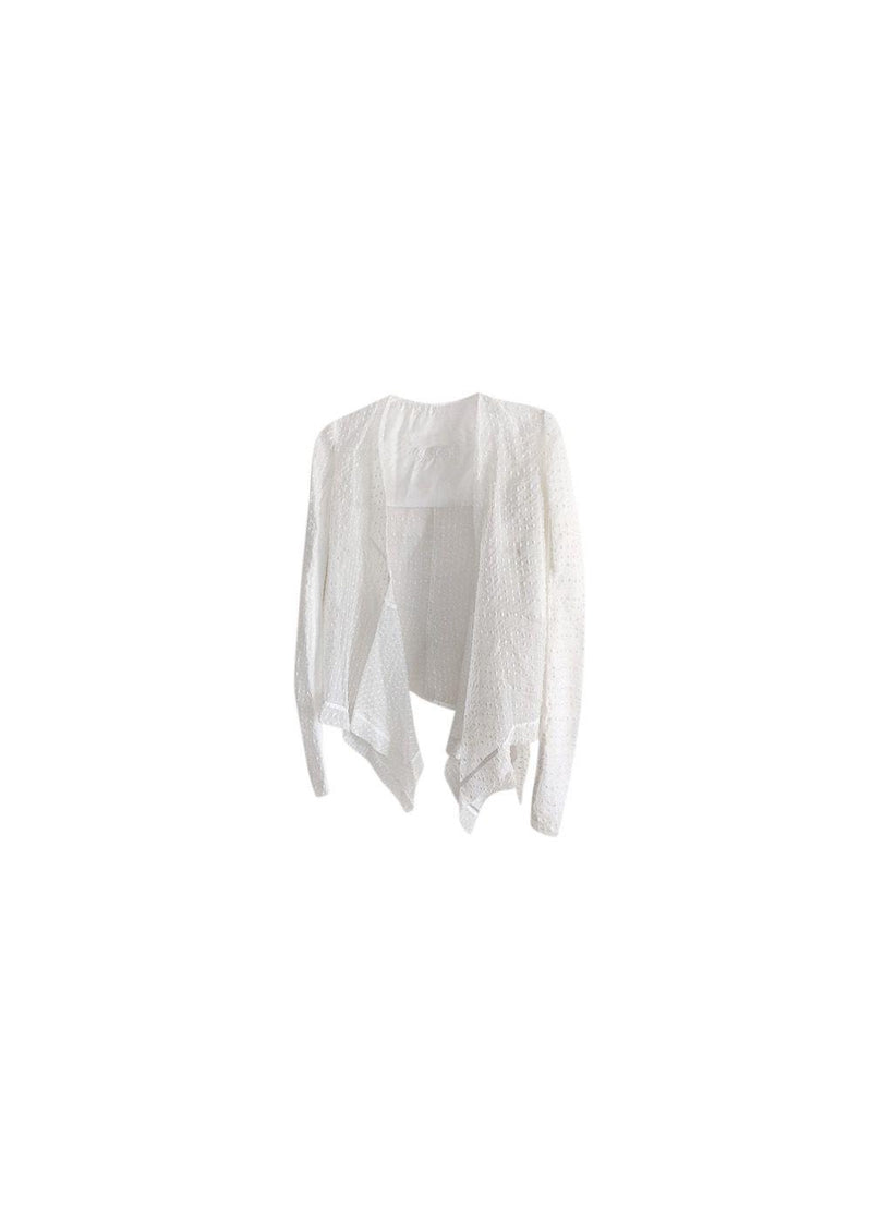 White organza embroidered draped jacket