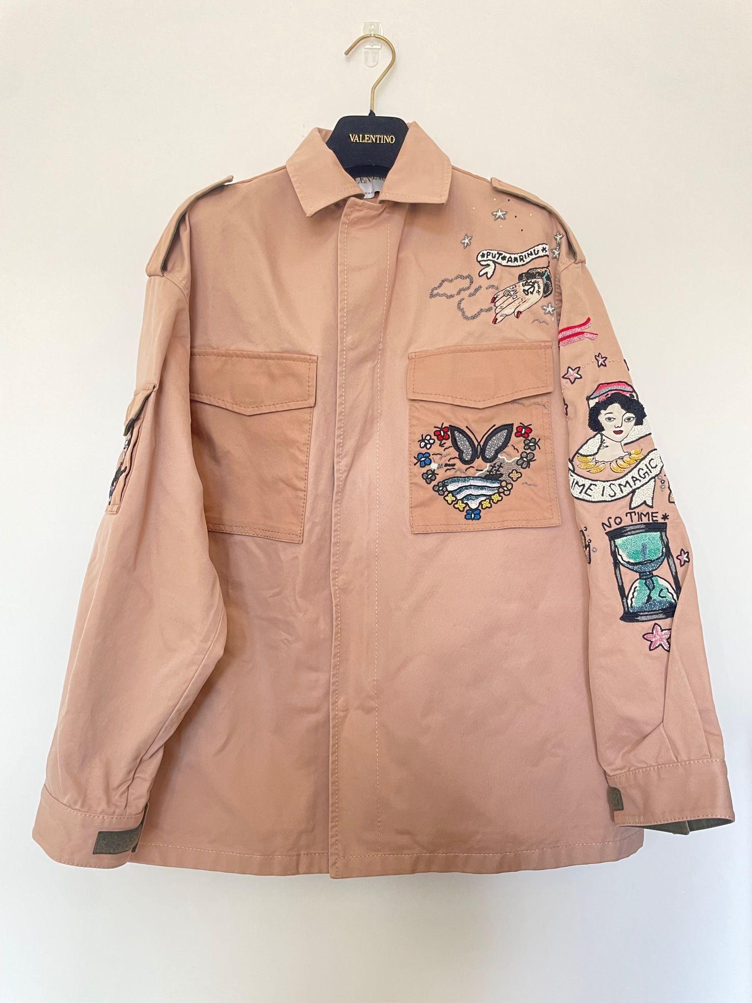 Pale pink cotton twill embellished jacket
