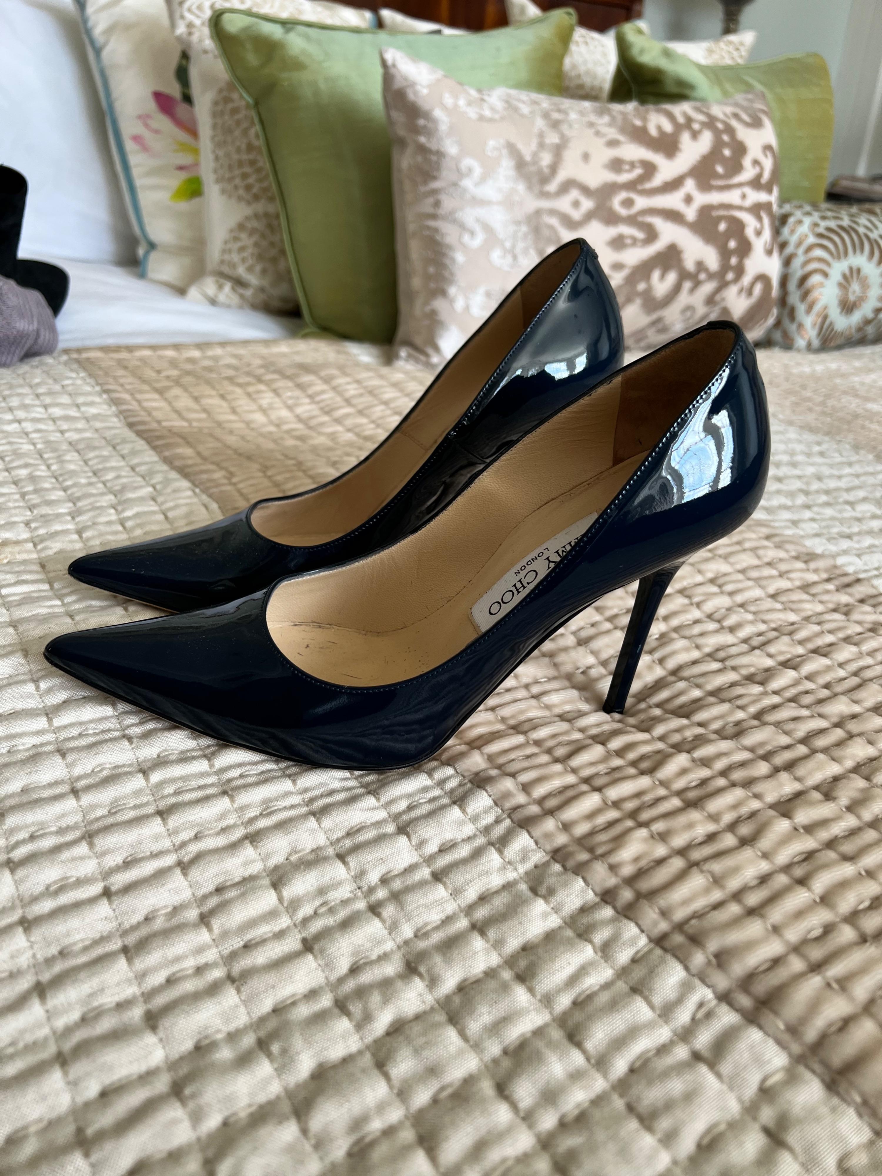 Navy Patent 100mm Pumps