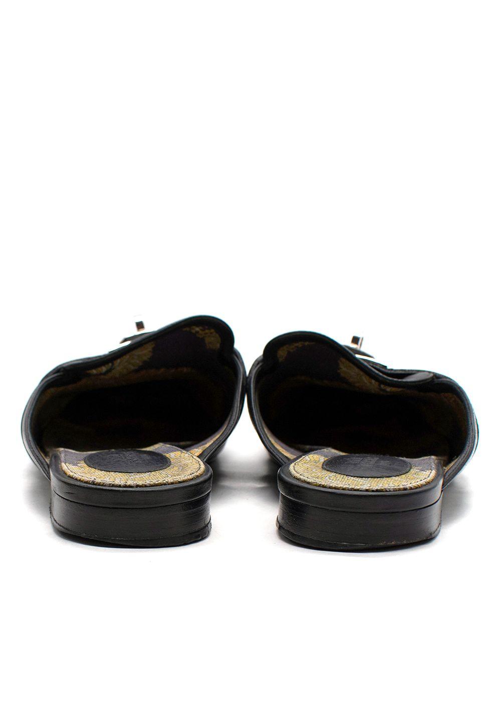 Hermes Black Leather Oz Flat Mules
