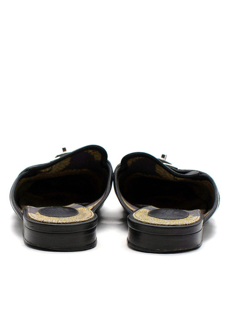 Hermes Black Leather Oz Flat Mules