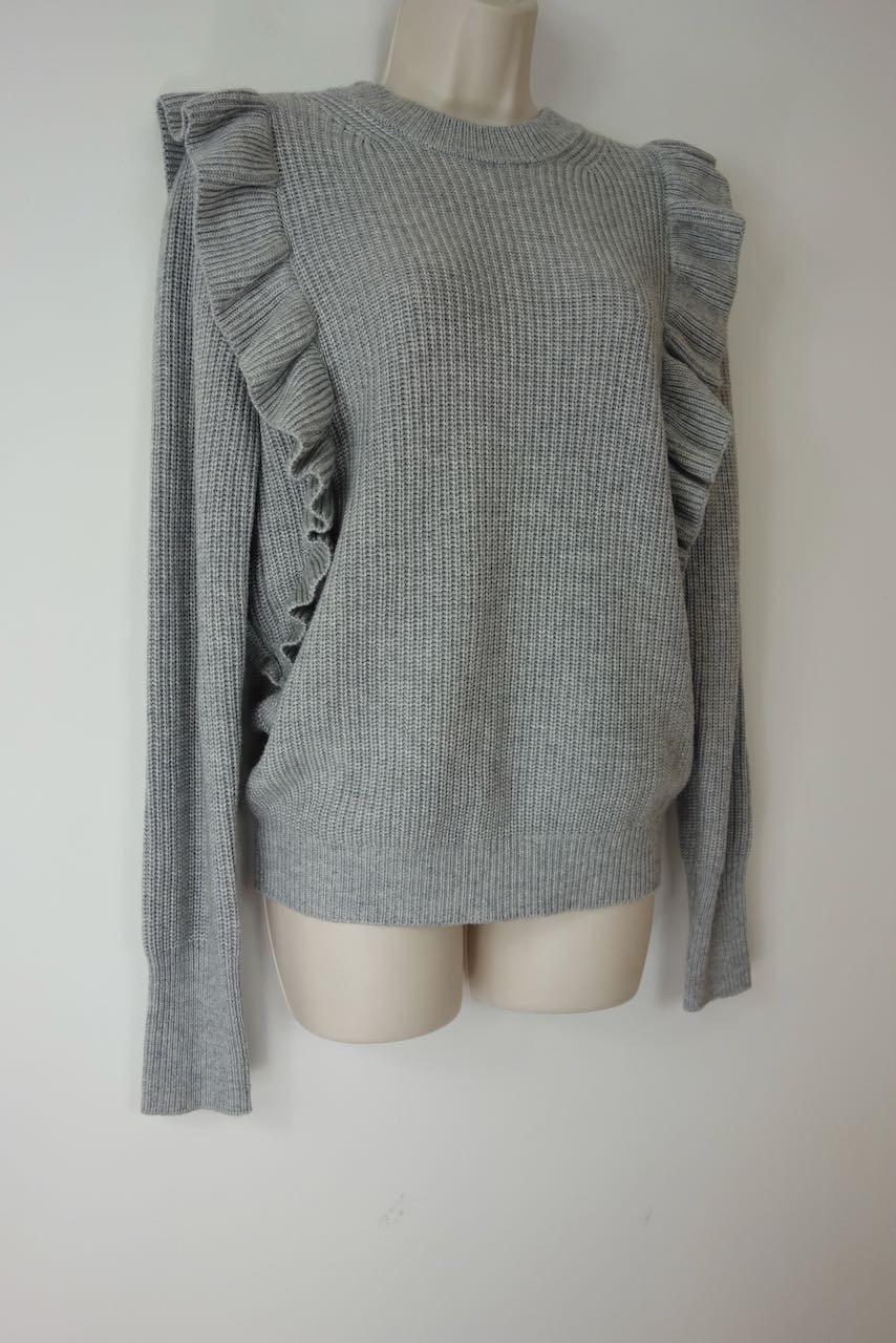 grey ribbed frilled shoulder jumper