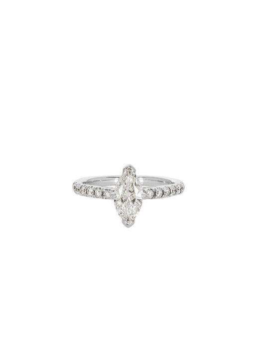 18ct white gold & white diamond Marquise Solitaire ring 51EU