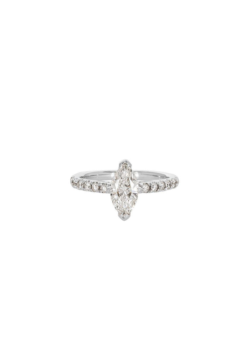 18ct white gold & white diamond Marquise Solitaire ring 51EU