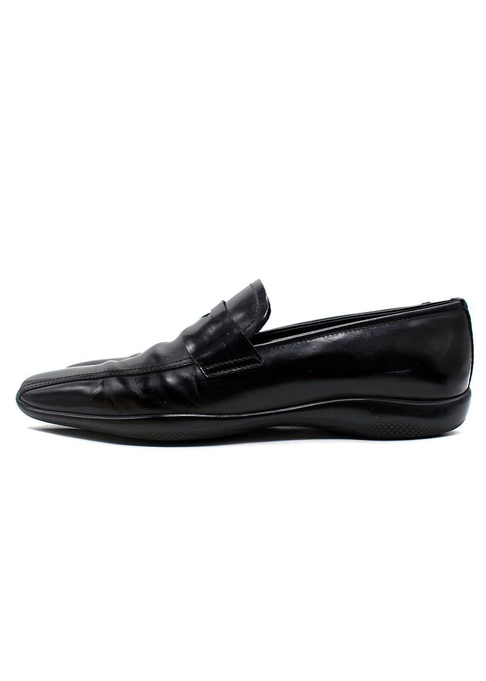 Prada Sport Black Leather Slip On Loafers