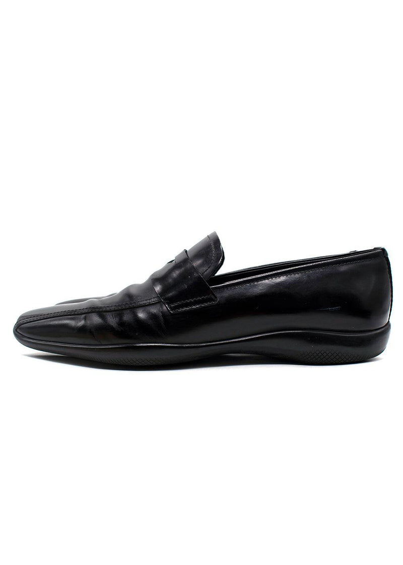 Prada Sport Black Leather Slip On Loafers