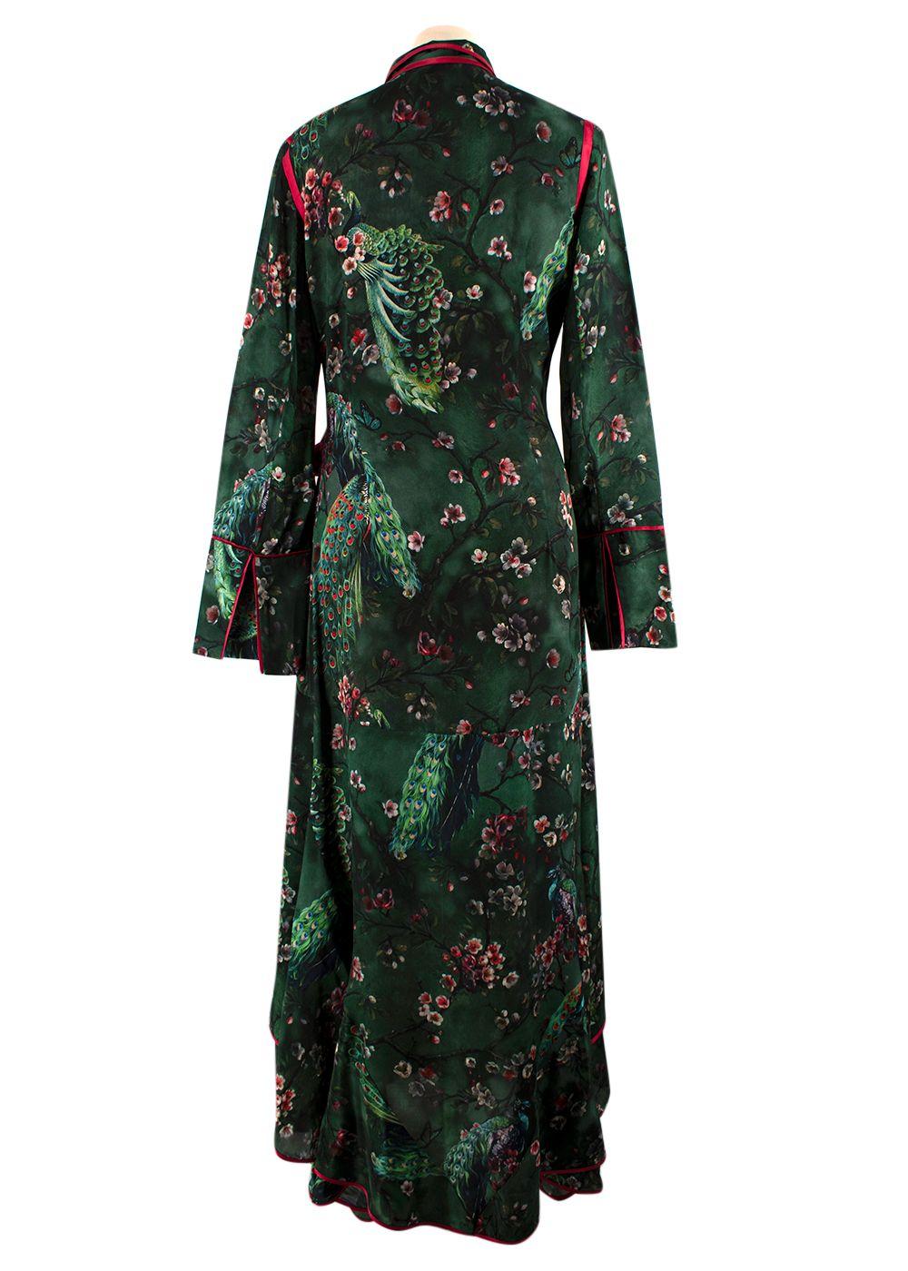 F.R.S Dark Green Botanical Printed Satin Robe Dress
