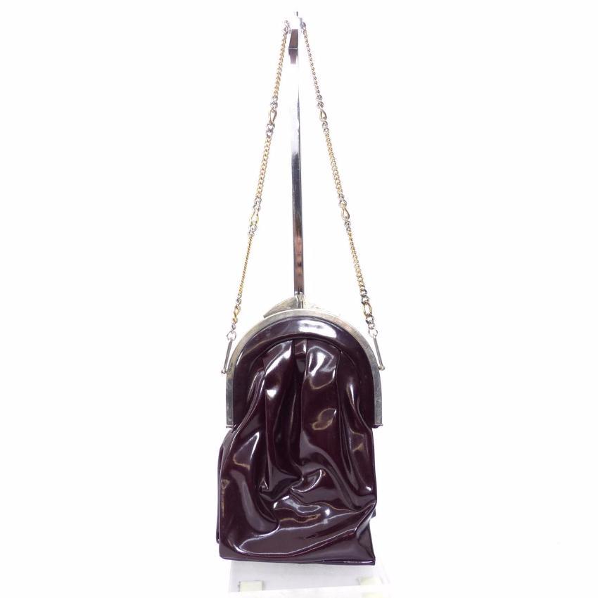Charles Jourdan Brown Patent Leather Long Chain Vintage Clutch