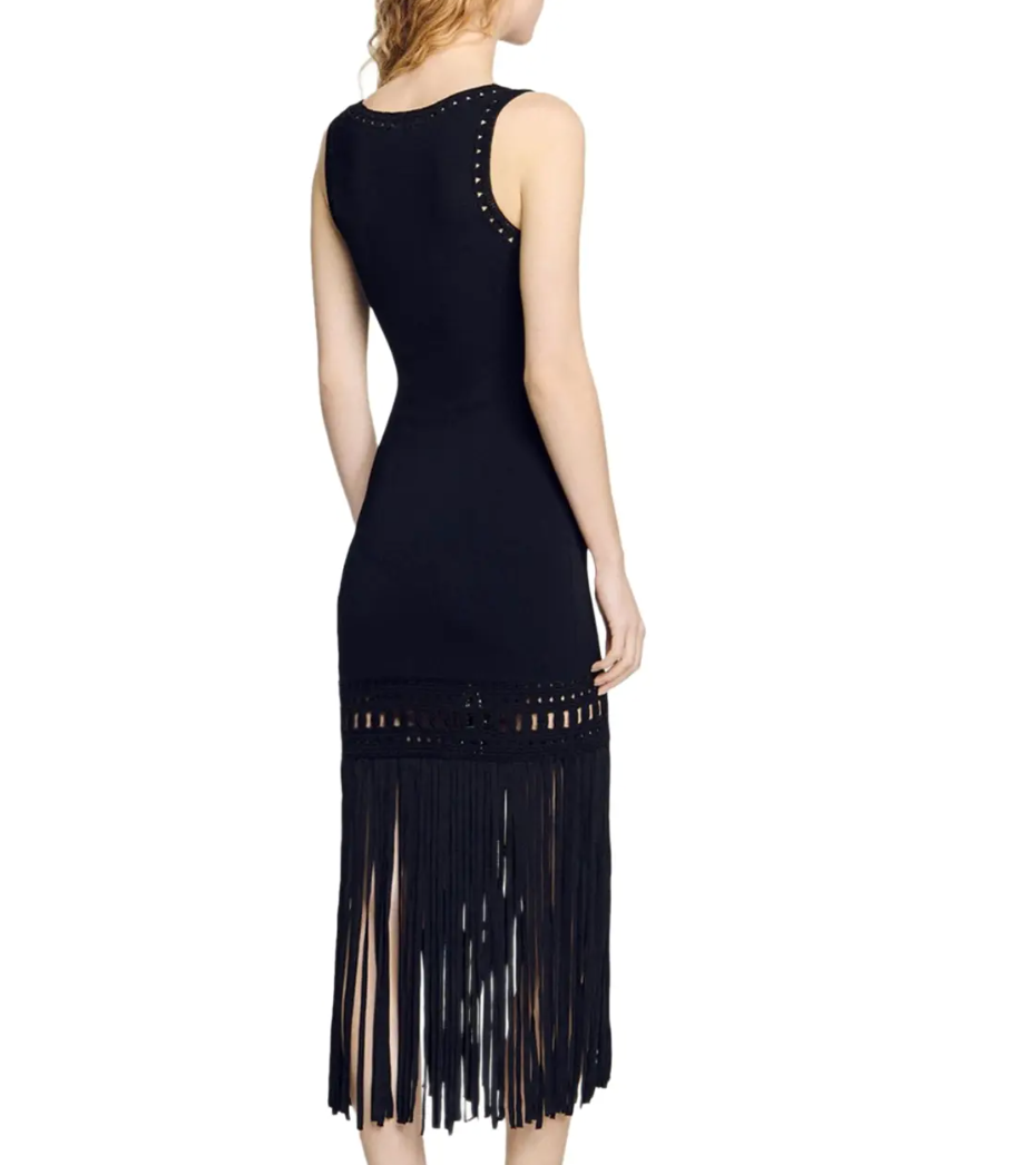 Sandro  Fringed Knit Midi Dress