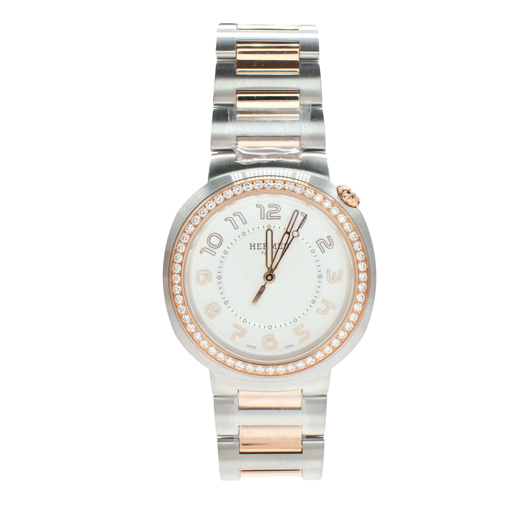 Hermes Large Cut Rose Gold Diamond  Watch 36mm