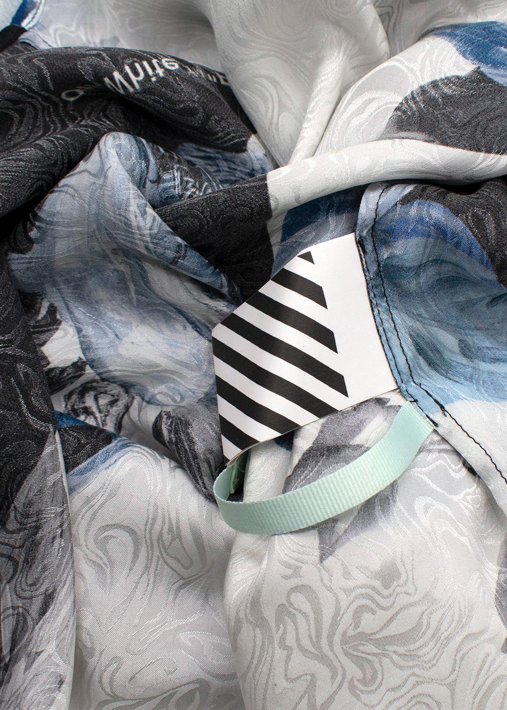Off White Blue and Black Floral Shirt