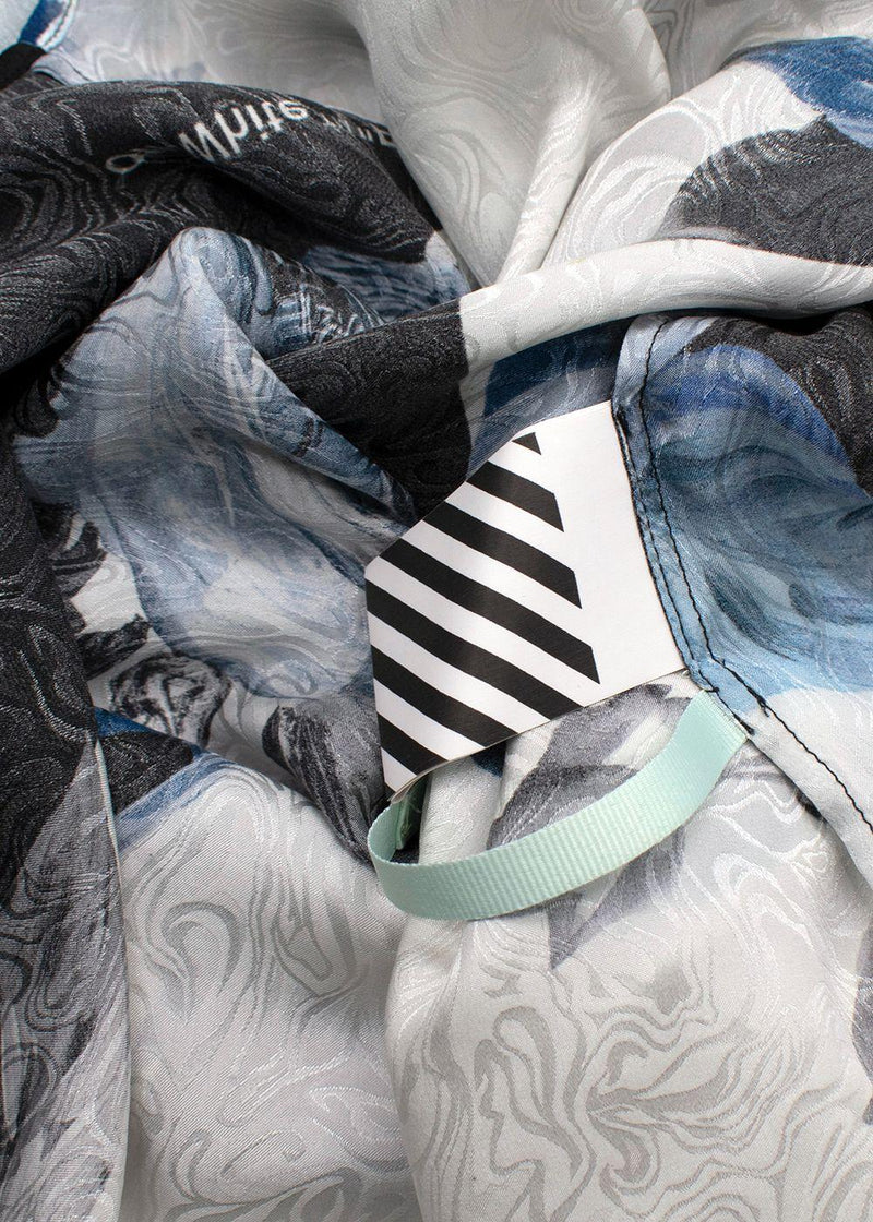 Off White Blue and Black Floral Shirt