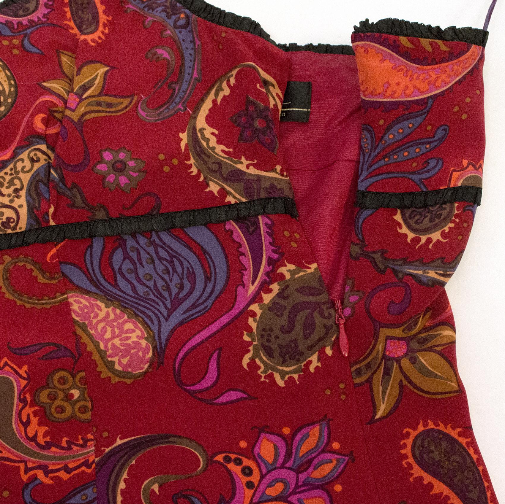 Nicole Miller red Paisley Print Silk Dress