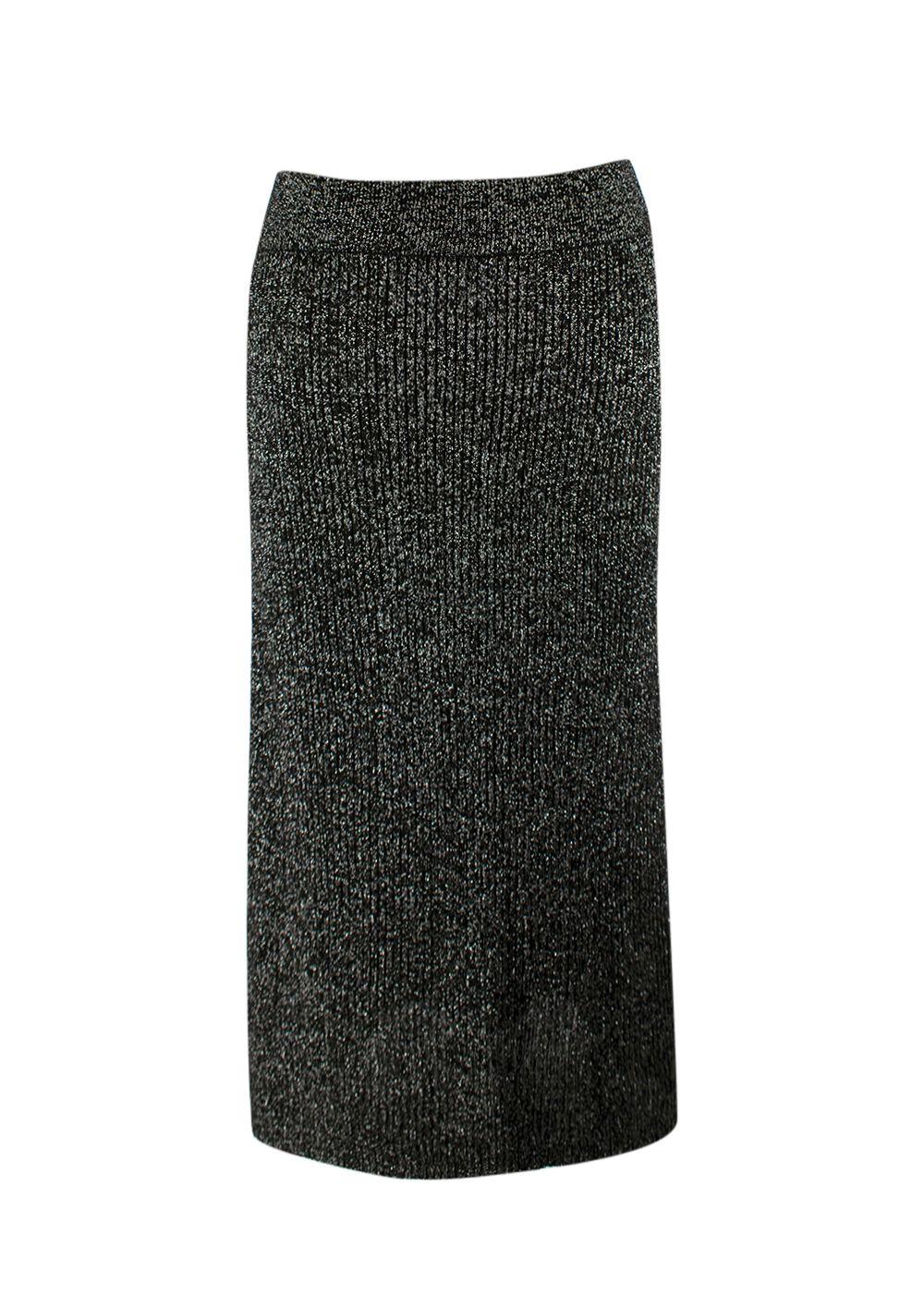 Proenza Schouler Black Metallic Ribbed Knit Midi Skirt