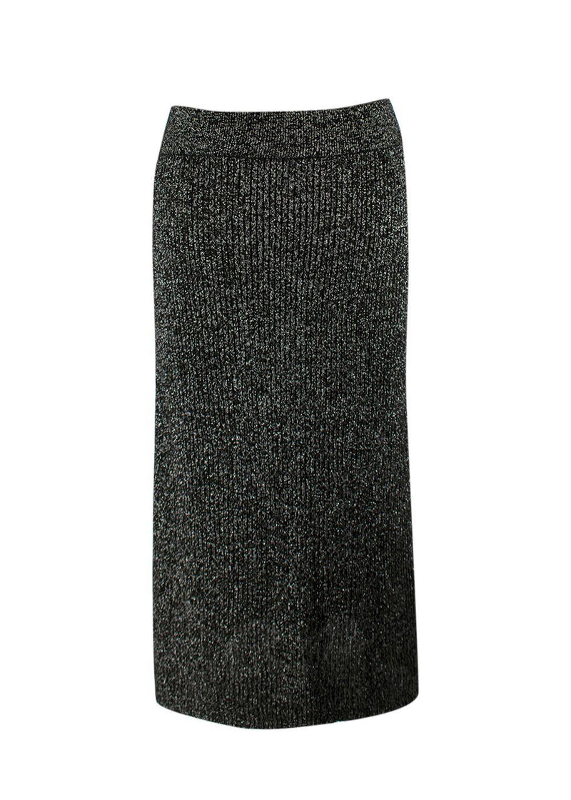 Proenza Schouler Black Metallic Ribbed Knit Midi Skirt