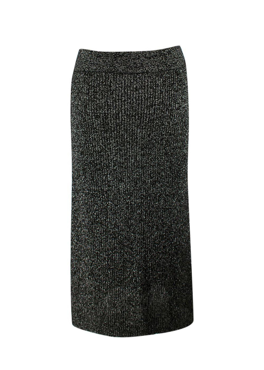 Proenza Schouler Black Metallic Ribbed Knit Midi Skirt