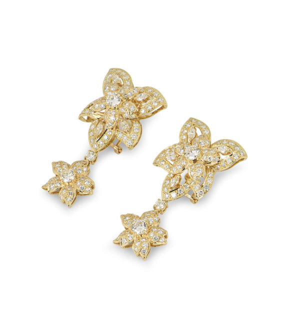 Bespoke Yellow Gold Diamond Flower Drop Earrings