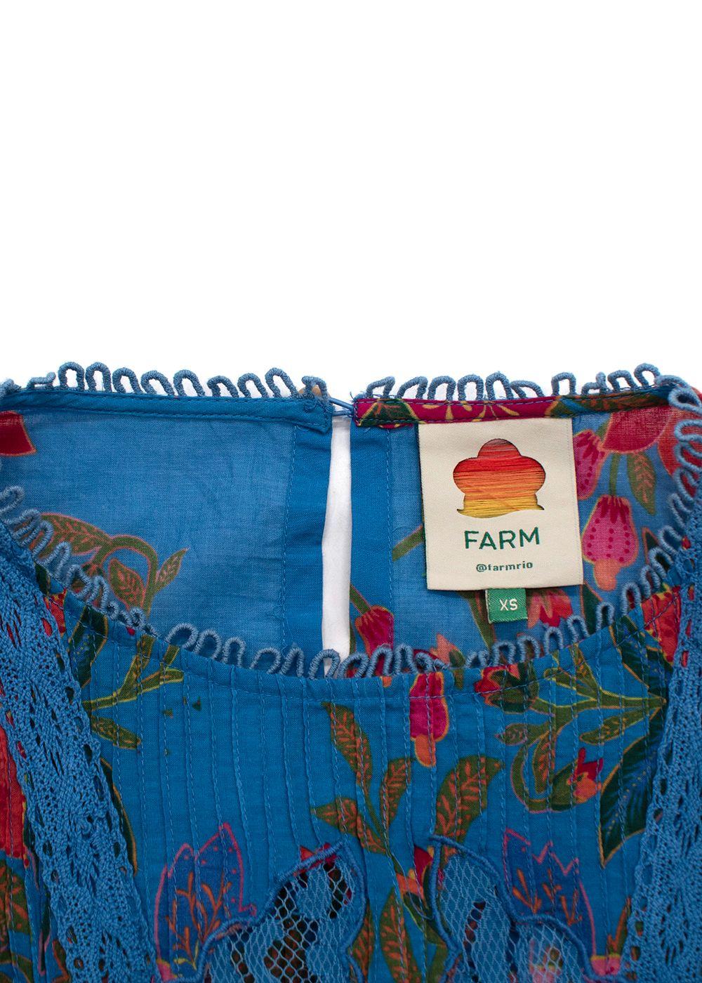 Farm Rio Blue Printed Lace Detail Blouse