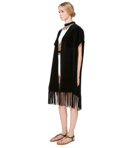 Valentino Black Suede Short Sleeve Caban Fringe detail Coat Sold Out
